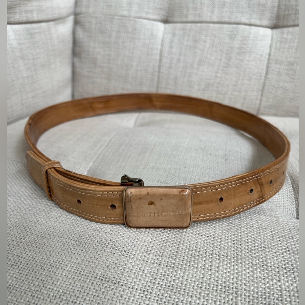 VINTAGE Eel Skin Dress Belt Prong Buckle Double Stitch Keeper Loop 80's 90's
